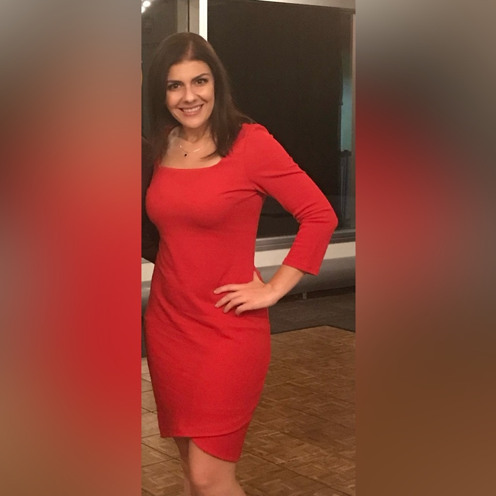 Express Vibrant Red Long Sleeve Dress
